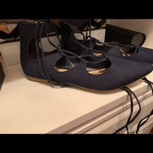 Denim lace up flats